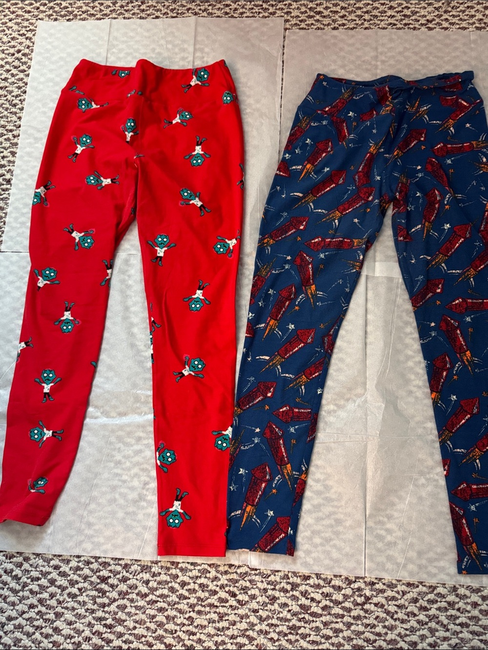 LuLaRoe Red Alien Leggings & Navy Rocket Leggings - Girls Set